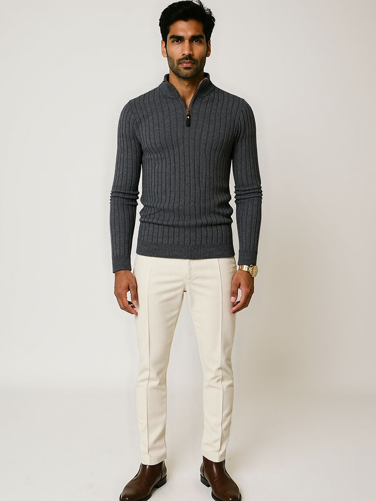 Pull en tricot demi-zip pour homme