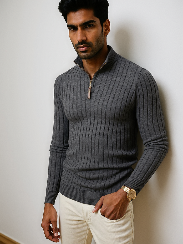 Pull en tricot demi-zip pour homme