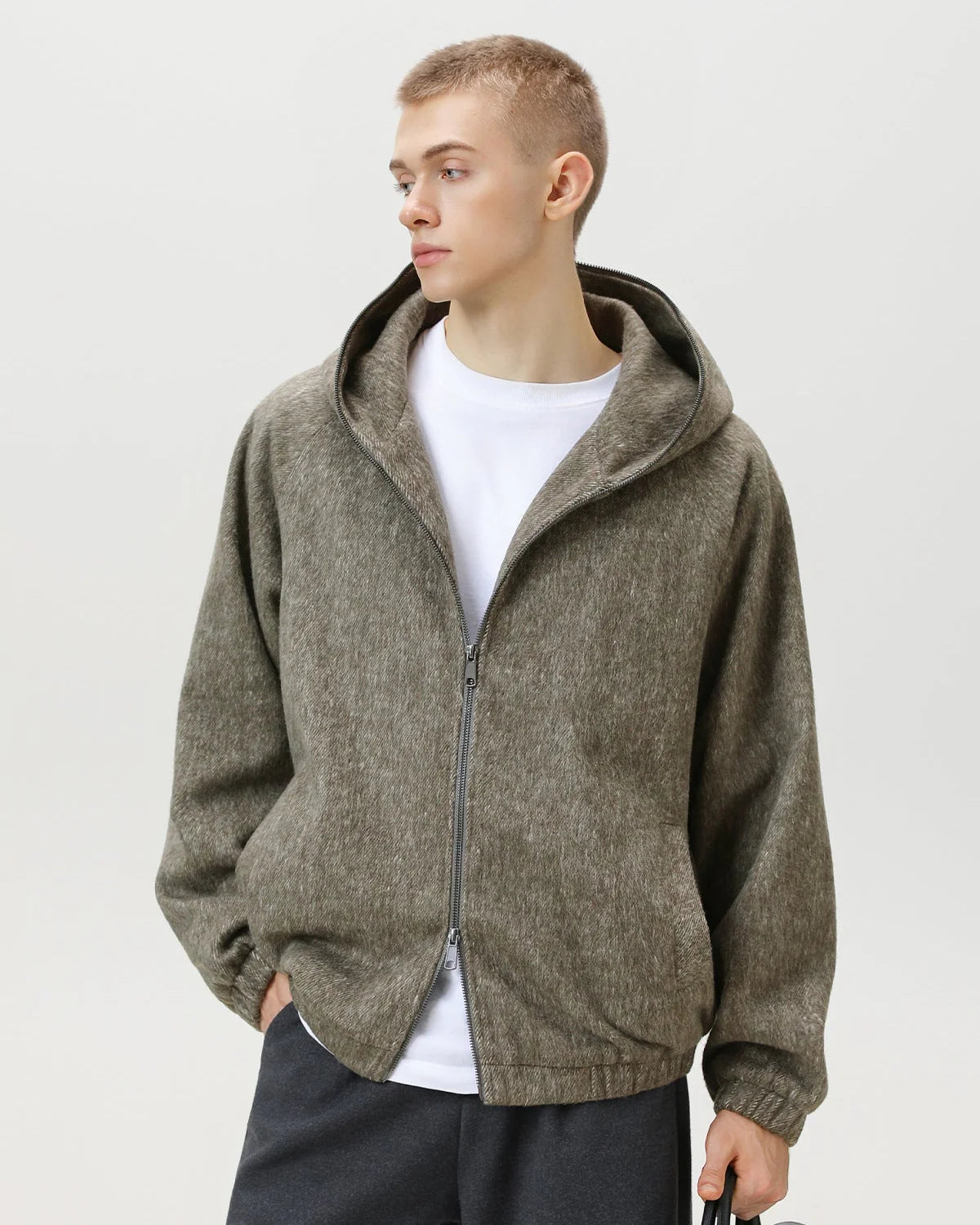Wool Blend Hooded Jacket