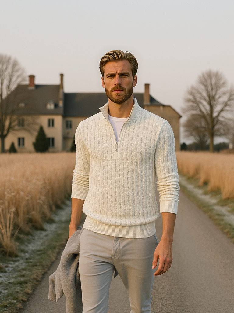 Pull jacquard zippé sur mesure
