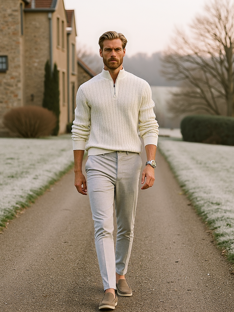 Pull jacquard zippé sur mesure